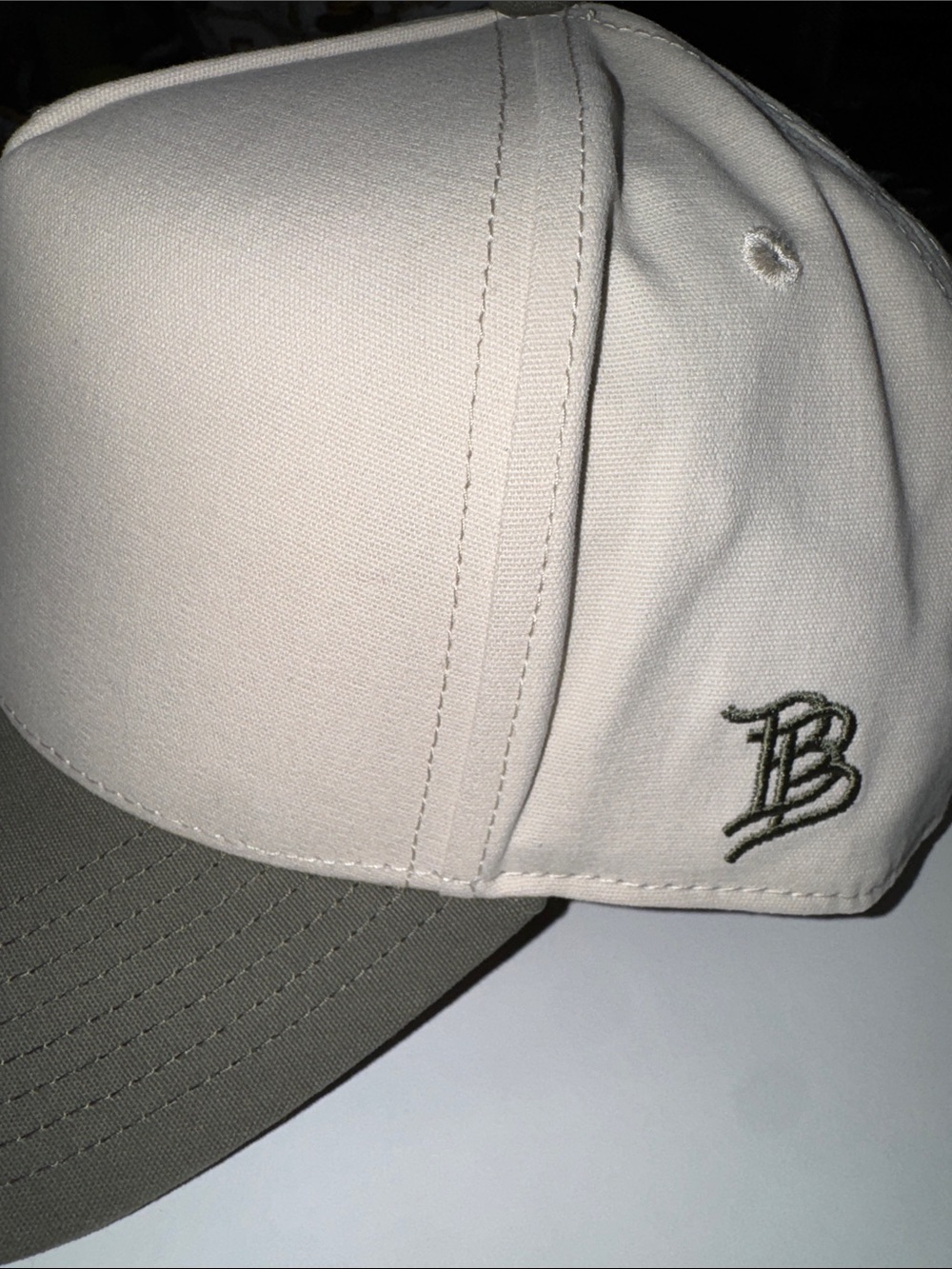 Unbranded Men's Two-Tone Cream and Olive Baseball Cap - Picture 2 of 3